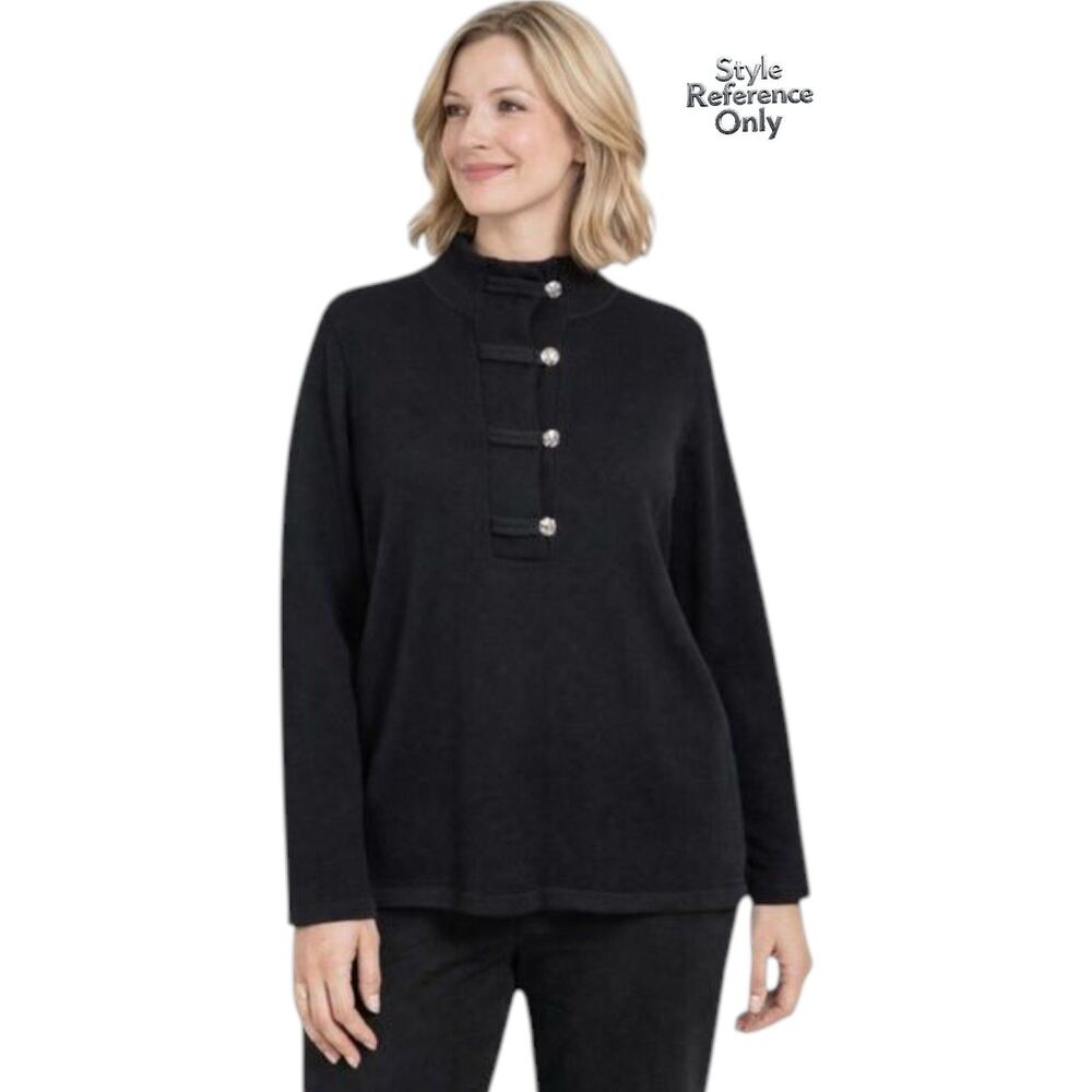 Lauren Ralph Lauren Mock Neck Cotton Sweater 1X Black Crest Button Knit